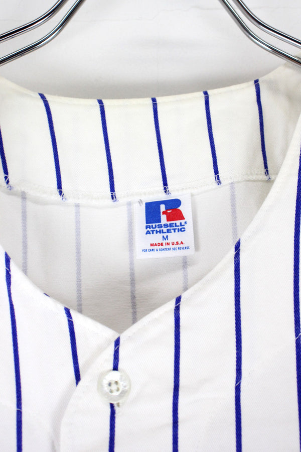 MADE IN USA 90'S NY METS BASEBALL SHIRT / WHITE [SIZE: M USED]