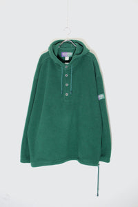 90'S HALF BUTTON PULLOVER FLEECE HOODIE / GREEN［ SIZE: M USED ]