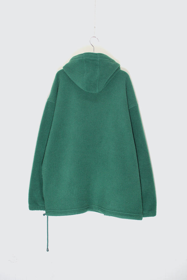 90'S HALF BUTTON PULLOVER FLEECE HOODIE / GREEN [ SIZE: M USED ]