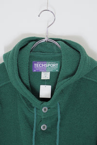 90'S HALF BUTTON PULLOVER FLEECE HOODIE / GREEN［ SIZE: M USED ]