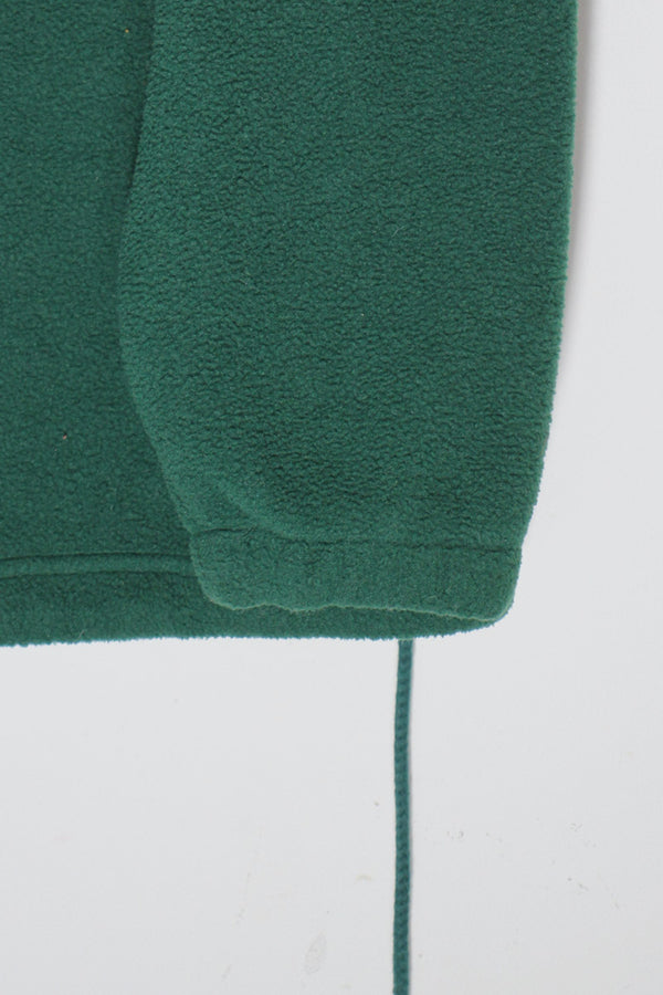 90'S HALF BUTTON PULLOVER FLEECE HOODIE / GREEN [ SIZE: M USED ]