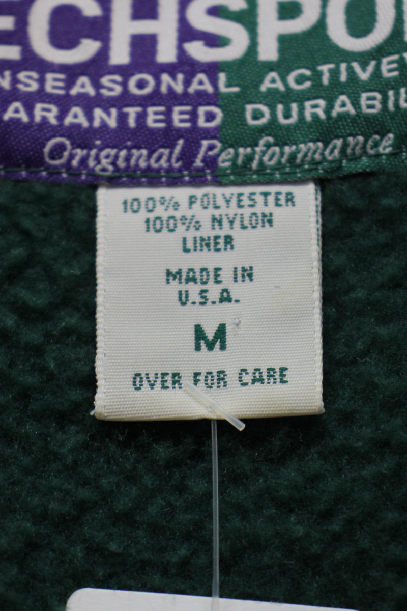90'S HALF BUTTON PULLOVER FLEECE HOODIE / GREEN [ SIZE: M USED ]