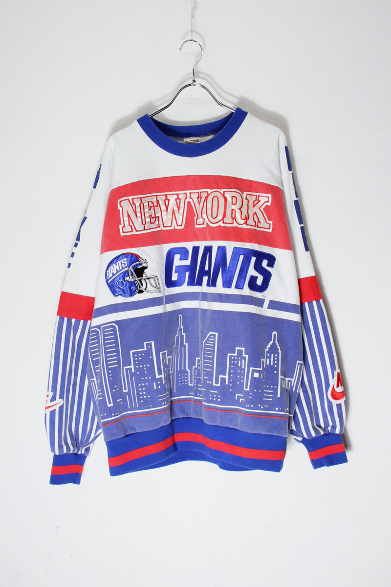 90'S NFL NY GIANTS SWITCH PATTERN SWEATSHIRT / WHITE/BLUE/RED [SIZE: L USED]