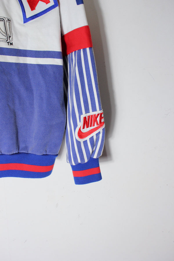 90'S NFL NY GIANTS SWITCH PATTERN SWEATSHIRT / WHITE/BLUE/RED [SIZE: L USED]