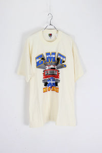 MADE IN USA 90'S E.M.T TEE SHIRT / CREAM [SIZE: XXL DAED STOCK]