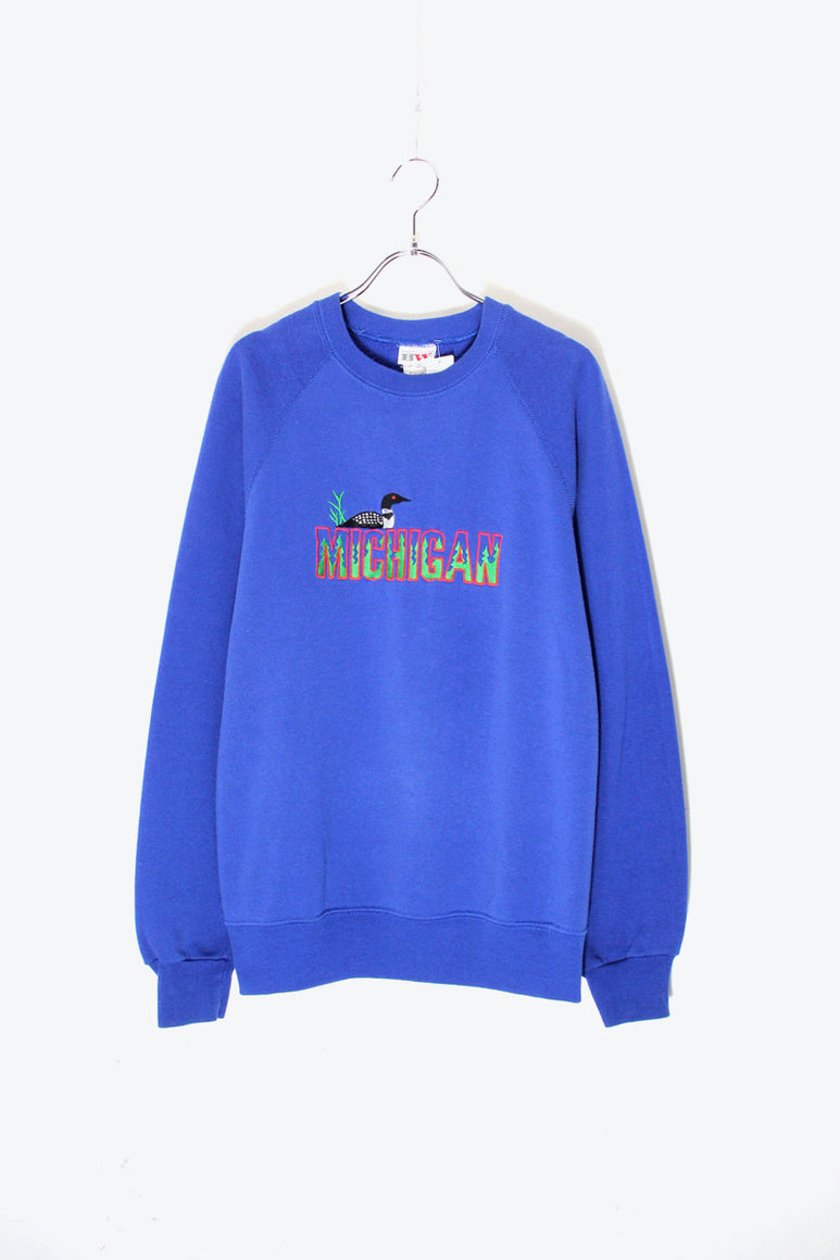 MADE IN USA 90'S MICHIGAN EMBROIDERY SWEATSHIRT / BLUE [SIZE: XL USED]