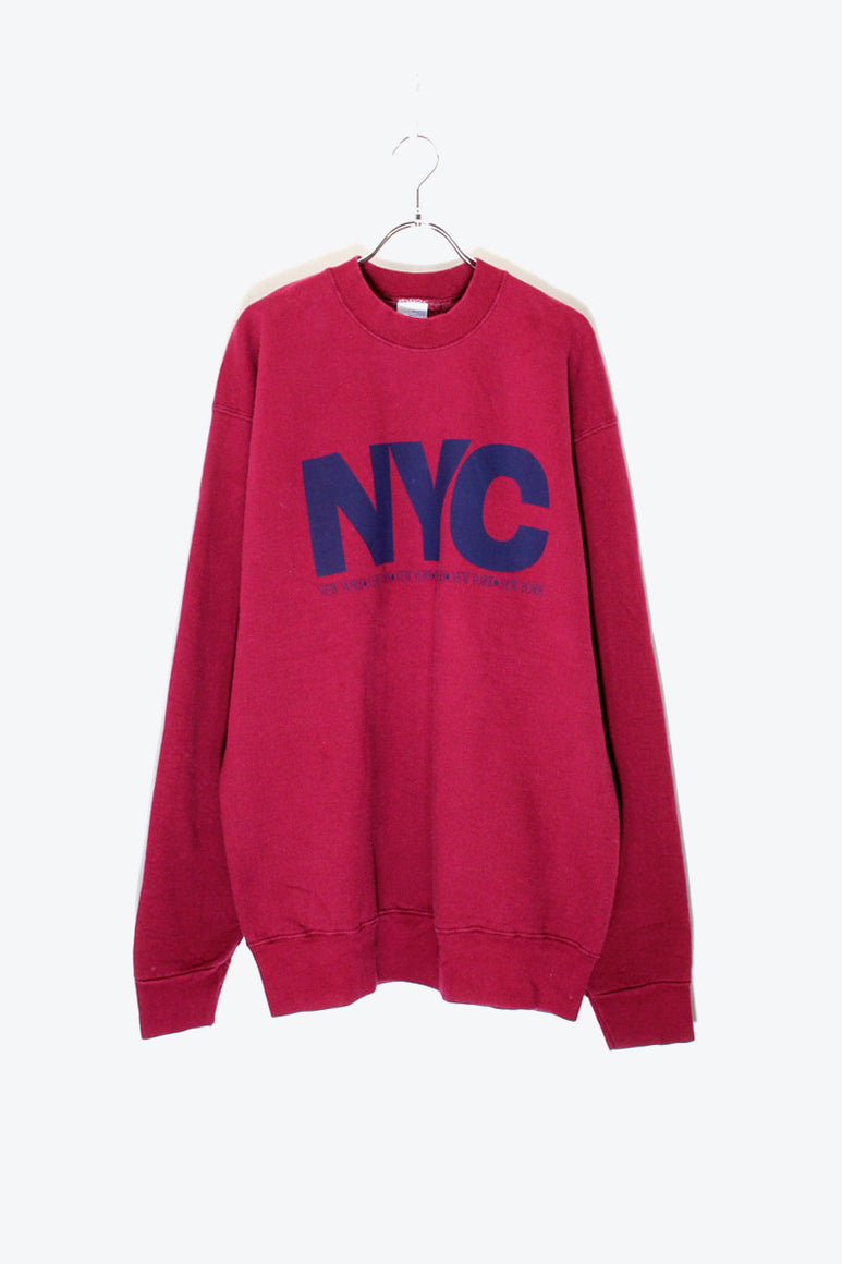 MADE IN USA 90'S NYC PRINT SWEATSHIRT / BURGUNDY [SIZE: XL USED]