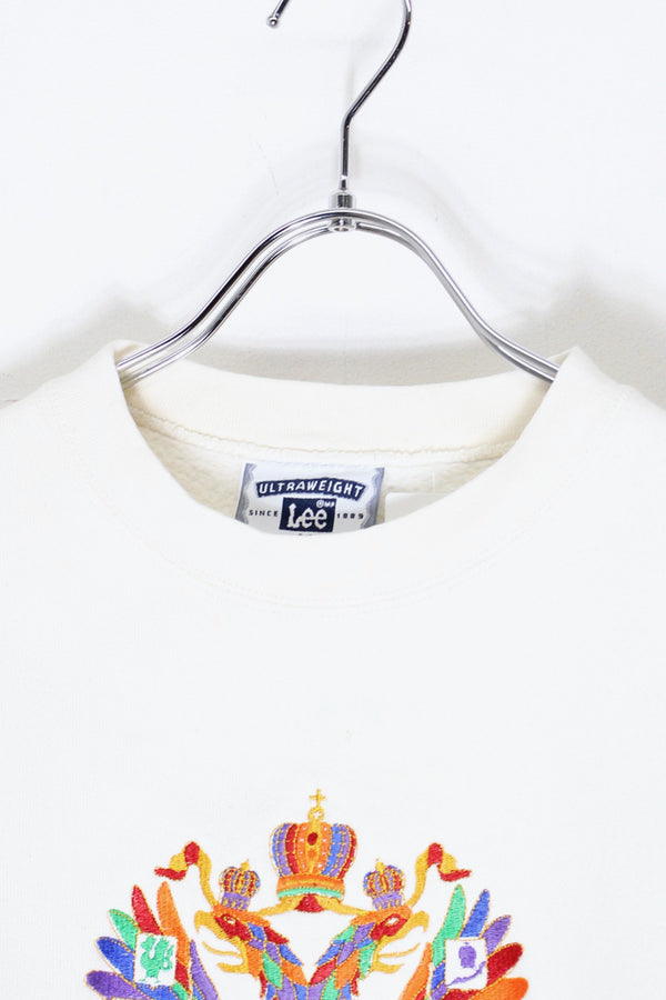 MADE IN USA 90'S EMBLEM SWEATSHIRT / IVORY / RED [SIZE: M USED]