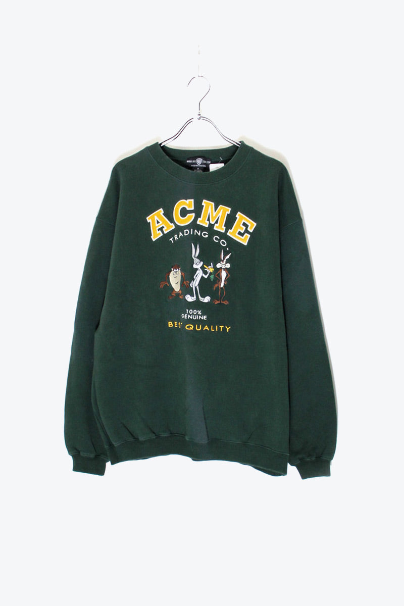 90'S ACME EMBROIDERY CHARACTER SWEATSHIRT / GREEN [SIZE: M USED]