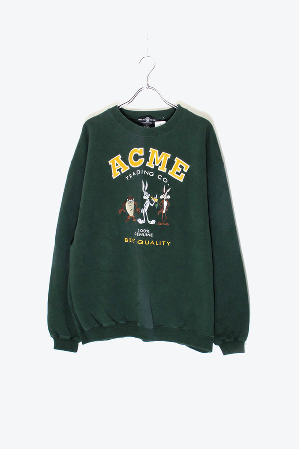 90'S ACME EMBROIDERY CHARACTER SWEATSHIRT / GREEN [SIZE: M USED]
