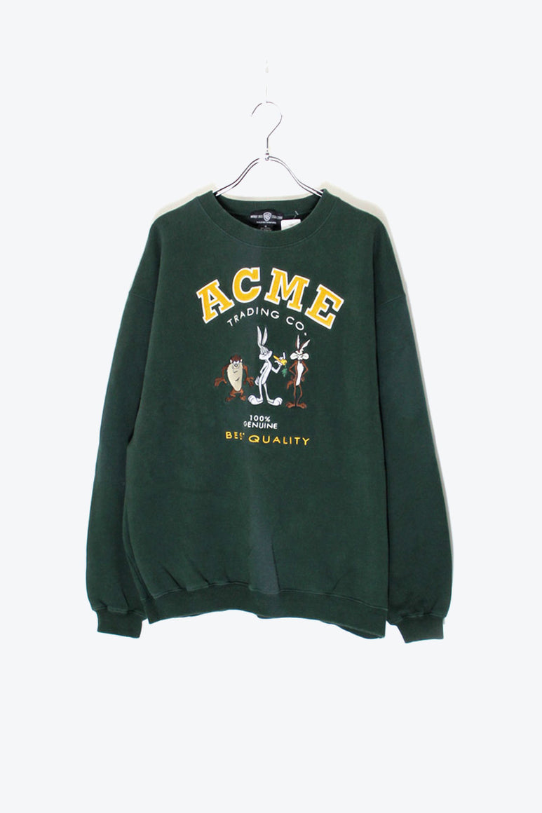 90'S ACME EMBROIDERY CHARACTER SWEATSHIRT / GREEN [SIZE: M USED]