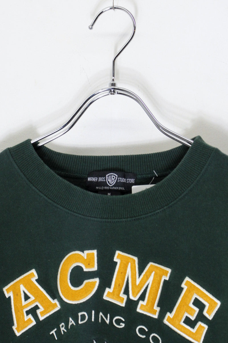 90'S ACME EMBROIDERY CHARACTER SWEATSHIRT / GREEN [SIZE: M USED]