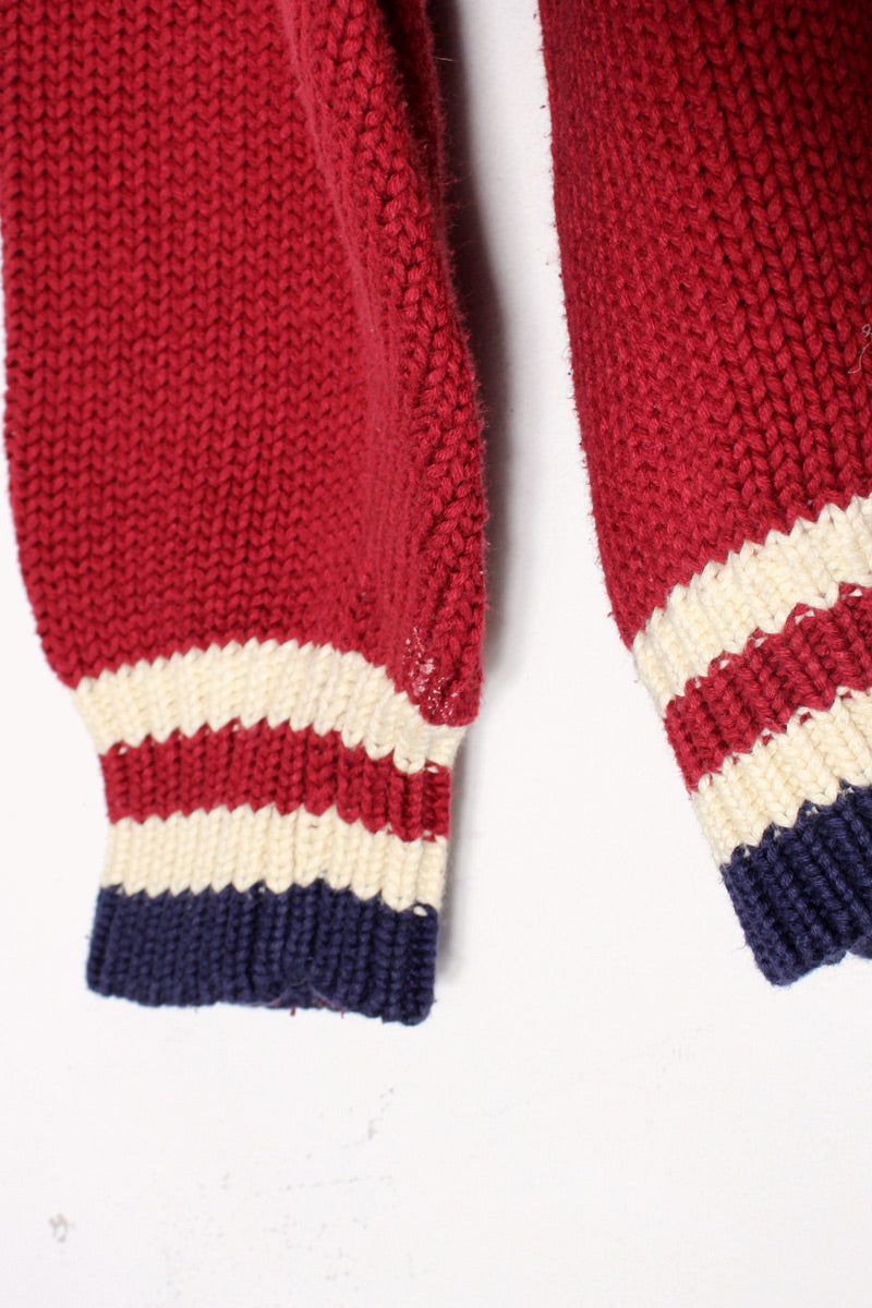 90'S V-NECK COTTON KNIT SWEATER / BURGUNDY/NAVY [SIZE: XL USED]