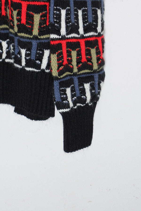 MADE IN ITALY 90'S ACRYLIC DESIGN KNIT SWEATER / BLACK / MULTI [SIZE: L USED]