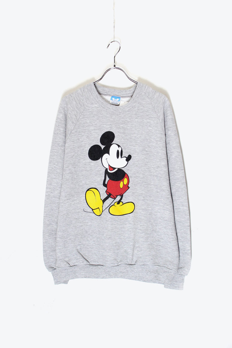 MADE IN USA 80'S MICKEY PRINT CHARACTER SWEATSHIRT / GREY [SIZE: XL USED]
