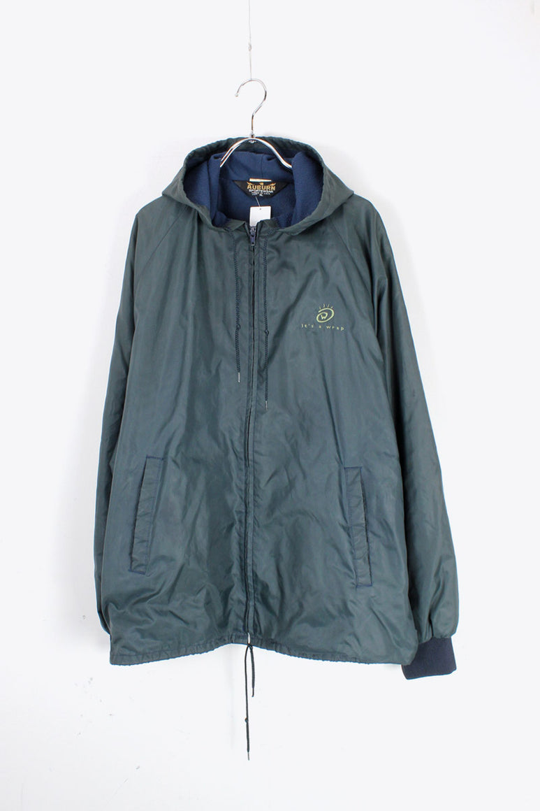 MADE IN USA 80'S PULLOVER NYLON HOODIE JACKET / DARK GREEN [SIZE: XL USED]