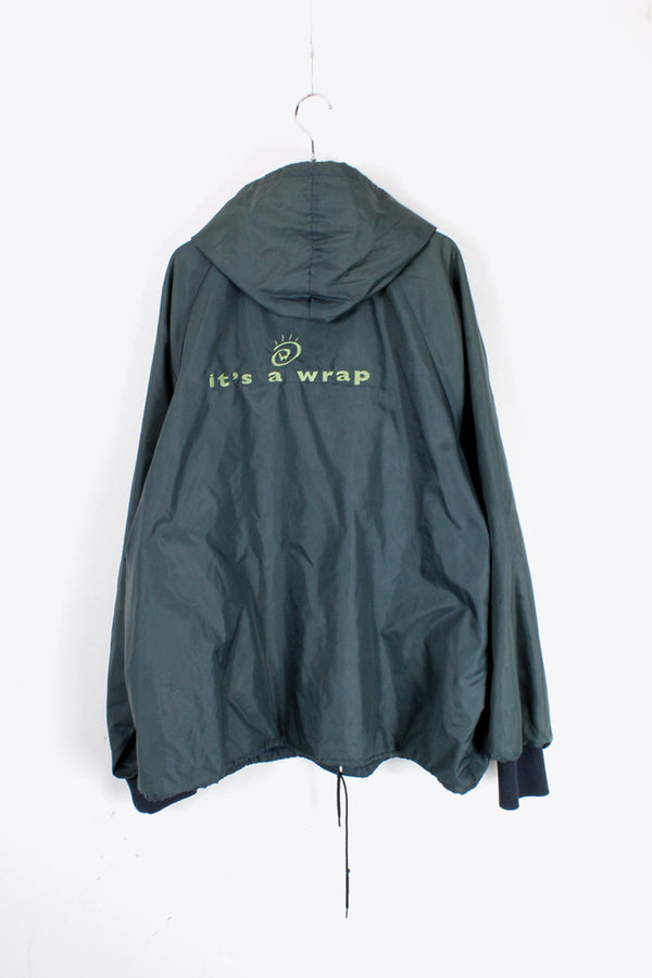 MADE IN USA 80'S PULLOVER NYLON HOODIE JACKET / DARK GREEN [SIZE: XL USED]