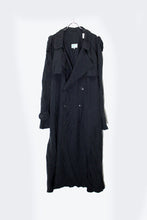 画像をギャラリービューアに読み込む, 90&#39;S NYLON DOUBLE TRENCH COAT W/BELT / BLACK [SIZE: L USED]
