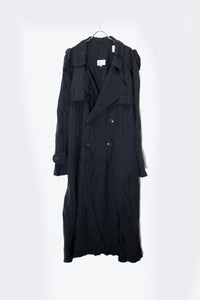 90'S NYLON DOUBLE TRENCH COAT W/BELT / BLACK [SIZE: L USED]