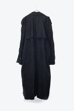 画像をギャラリービューアに読み込む, 90&#39;S NYLON DOUBLE TRENCH COAT W/BELT / BLACK [SIZE: L USED]
