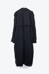 90'S NYLON DOUBLE TRENCH COAT W/BELT / BLACK [SIZE: L USED]