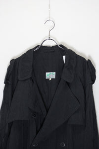 90'S NYLON DOUBLE TRENCH COAT W/BELT / BLACK [SIZE: L USED]