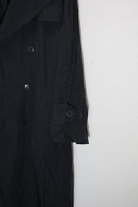 90'S NYLON DOUBLE TRENCH COAT W/BELT / BLACK [SIZE: L USED]