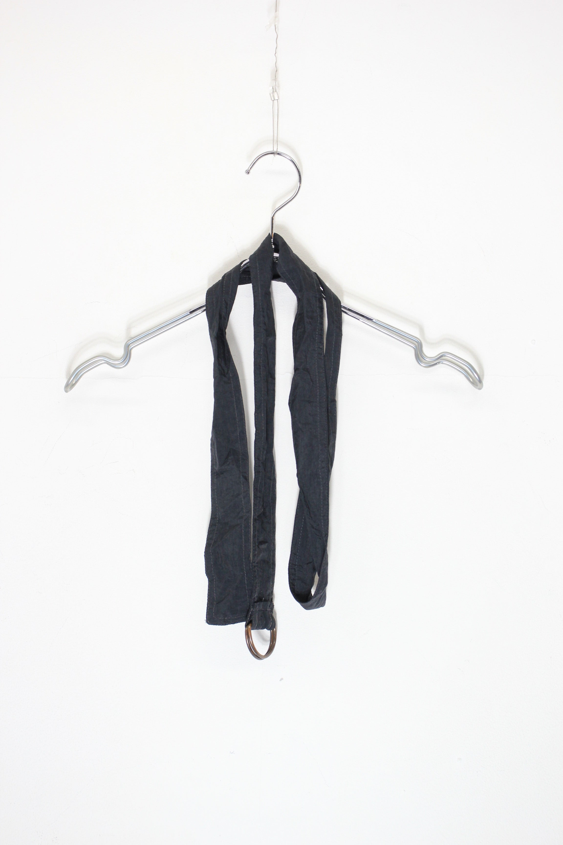 90'S NYLON DOUBLE TRENCH COAT W/BELT / BLACK [SIZE: L USED]