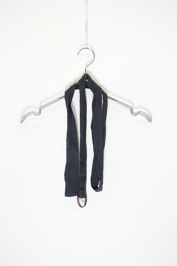 90'S NYLON DOUBLE TRENCH COAT W/BELT / BLACK [SIZE: L USED]