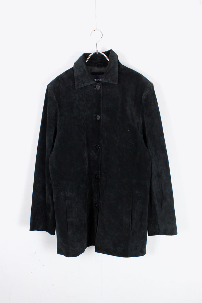 SUEDE SHORT COAT / BLACK [SIZE:  L USED]
