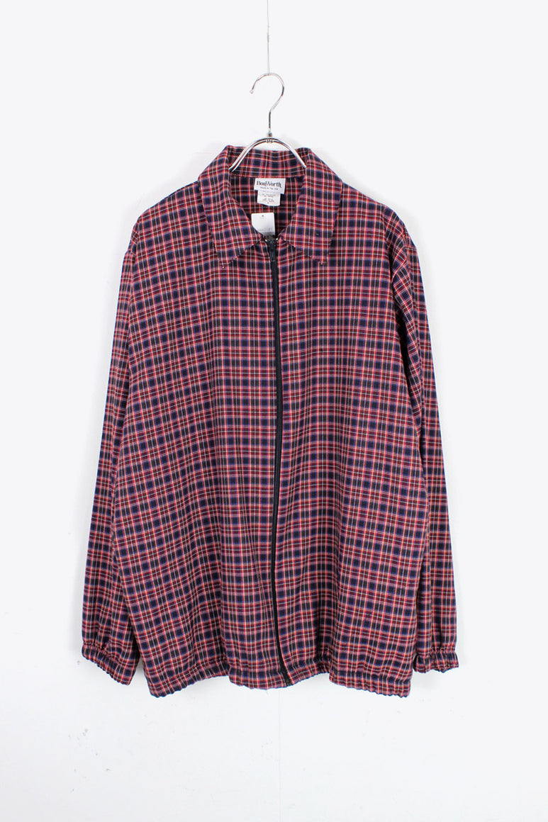 MADE IN USA 90'S CHECK ZIP JACKET / RED NAVY CHECK [SIZE: M USED]