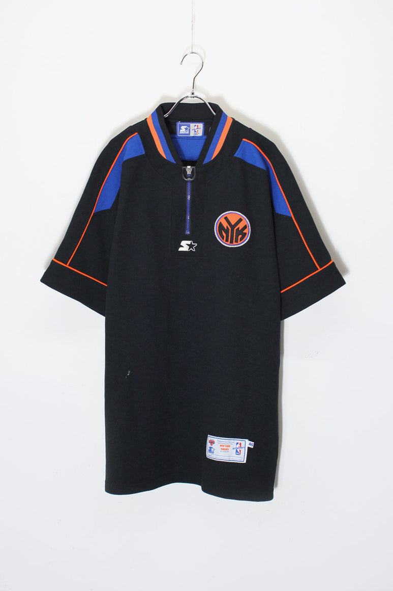 NBA NY KNICKS HALF ZIP GAME SHIRT / BLACK/BLUE [SIZE: L相当 USED]