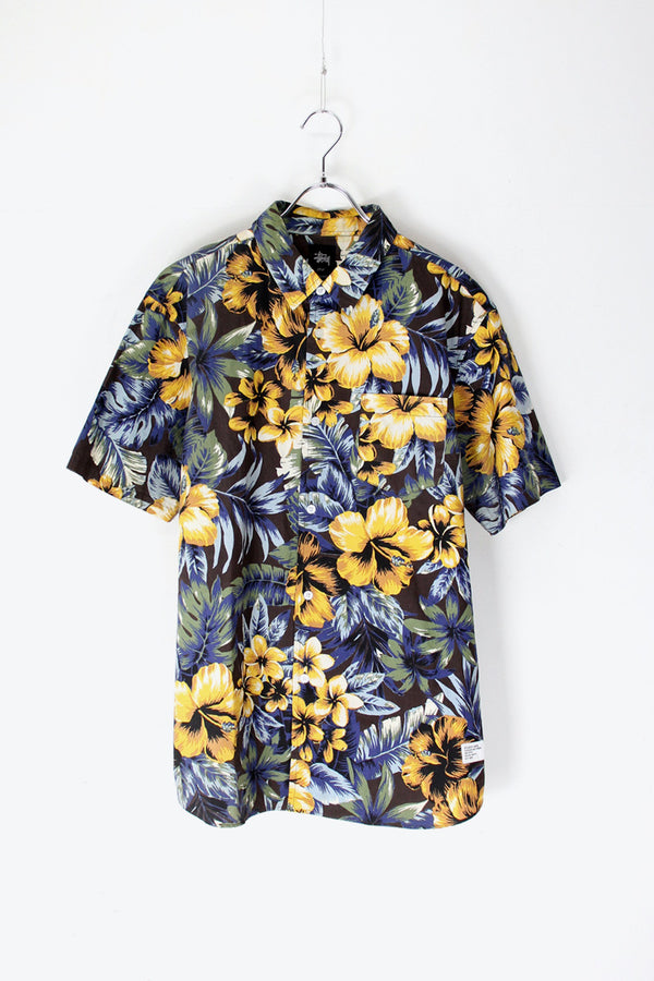 S/S HAWAIIAN SHIRT / YELLOW / BROWN [SIZE: L USED]