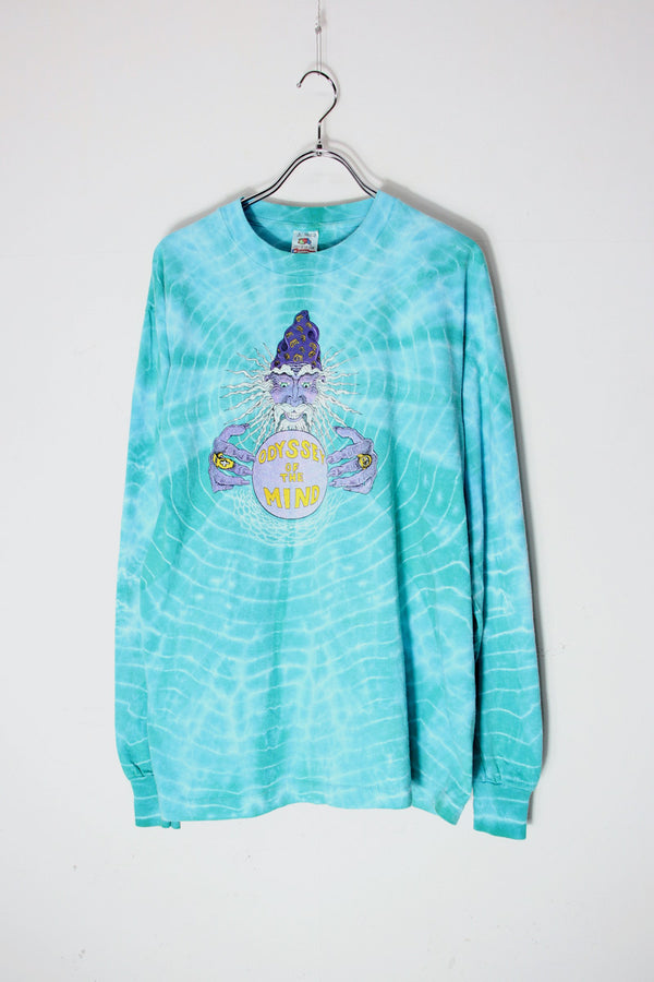 MADE IN USA 90'S L/S ODYSSEY OF THE MIND TIE-DYE T-SHIRT / SEE BLUE [SIZE: L USED]