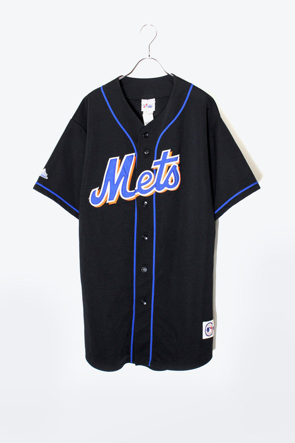 90'S MLB NY METS S/S BASEBALL SHIRT / BLACK [SIZE: Approx. L USED]