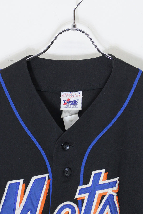 90'S MLB NY METS S/S BASEBALL SHIRT / BLACK [SIZE: Approx. L USED]