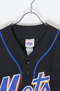 90'S MLB NY METS S/S BASEBALL SHIRT / BLACK [SIZE: L相当 USED]