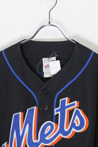 MADE IN USA 90'S MLB NY METS 31 PIAZZA S/S BASEBALL SHIRT / BLACK [SIZE: XL USED]