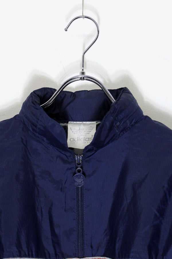 80'S HALF ZIP LOGO PRINT NYLON JACKET / NAVY / RED [SIZE: L相当 USED]