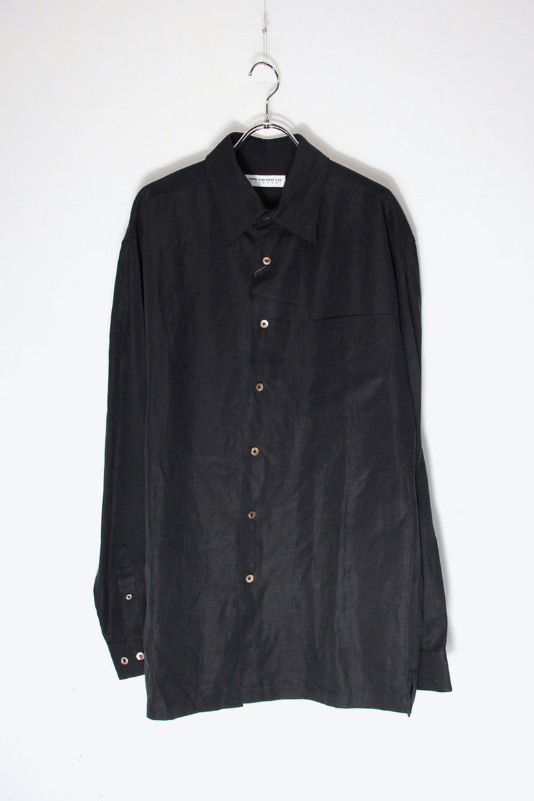 90'S L/S SILK LINEN SHIRT / BLACK [DEADSTOCK/NOS]