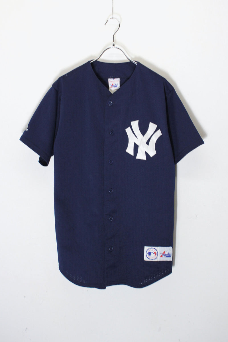 MADE IN USA 90'S MLB NY YANKEES S/S BASEBALL SHIRT / NAVY [SIZE: M USED]