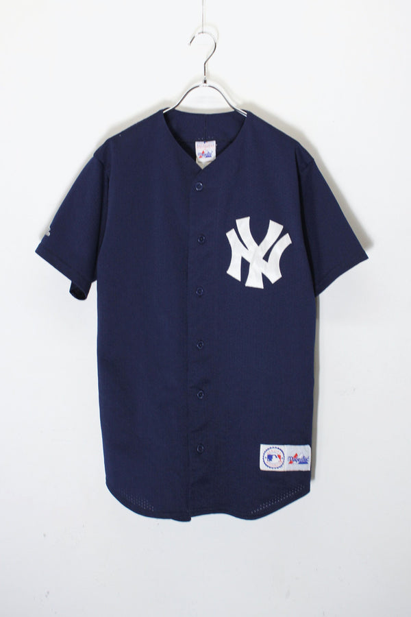 MADE IN USA 90'S MLB NY YANKEES S/S BASEBALL SHIRT / NAVY [SIZE: M USED]