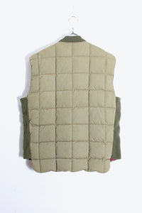 90'S QUILTING COTTON SHELL DOWN VEST / KHAKI [SIZE: L USED]