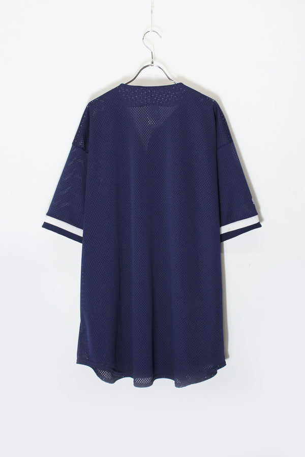 90'S S/S MESH BASEBALL SHIRT NY YANKEES / NAVY [SIZE: XL Equivalent USED]