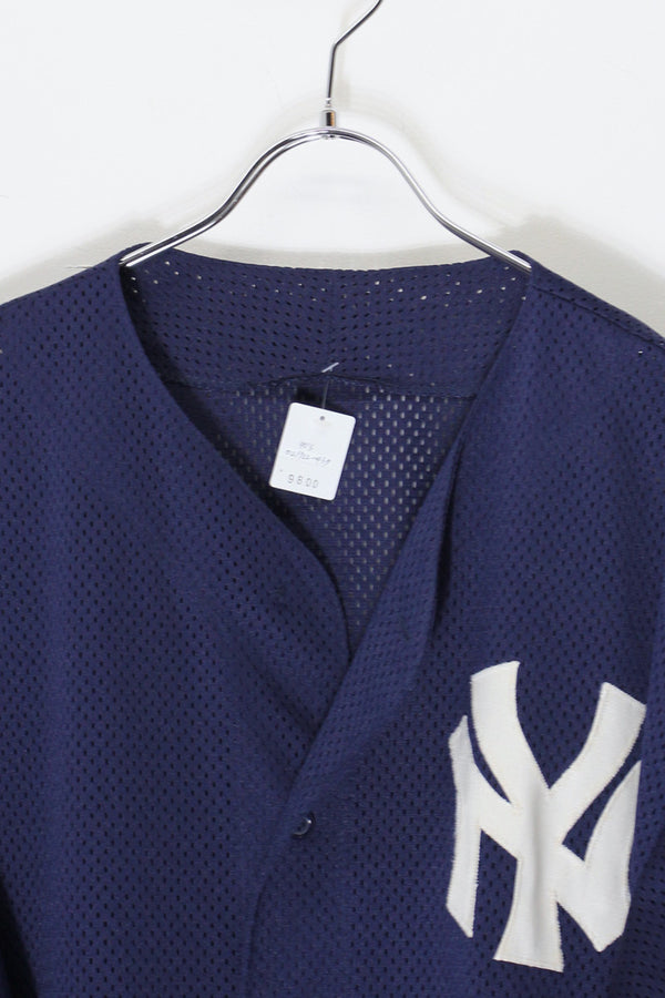 90'S S/S MESH BASEBALL SHIRT NY YANKEES / NAVY [SIZE: XL Equivalent USED]