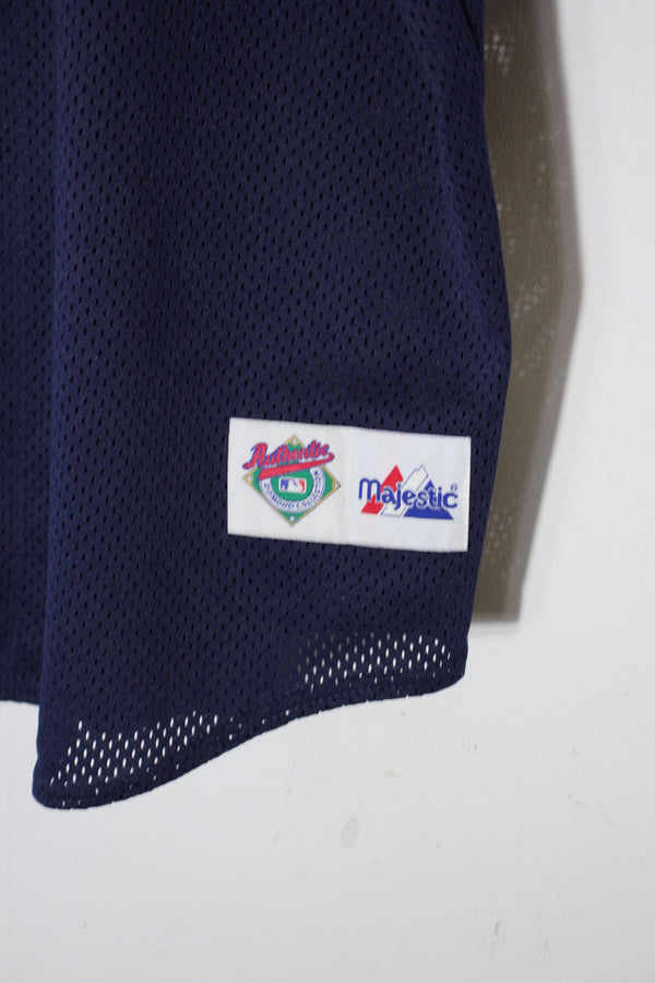 90'S S/S MESH BASEBALL SHIRT NY YANKEES / NAVY [SIZE: XL Equivalent USED]