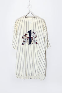 90'S S/S STRIPE BACK EMBROIDERY BASEBALL SHIRT / WHITE [SIZE: L USED]