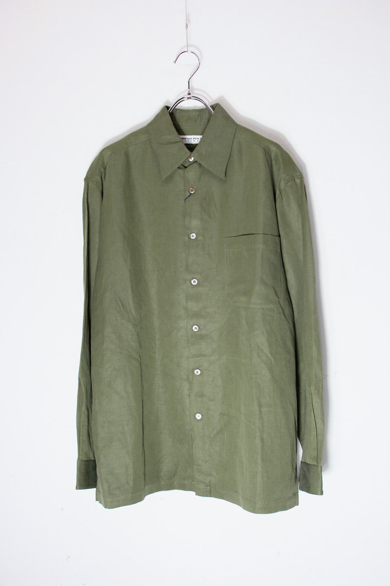 90'S L/S SILK LINEN SHIRT / KHAKI [DEADSTOCK/NOS]