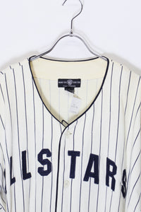90'S S/S STRIPE BACK EMBROIDERY BASEBALL SHIRT / WHITE [SIZE: L USED]