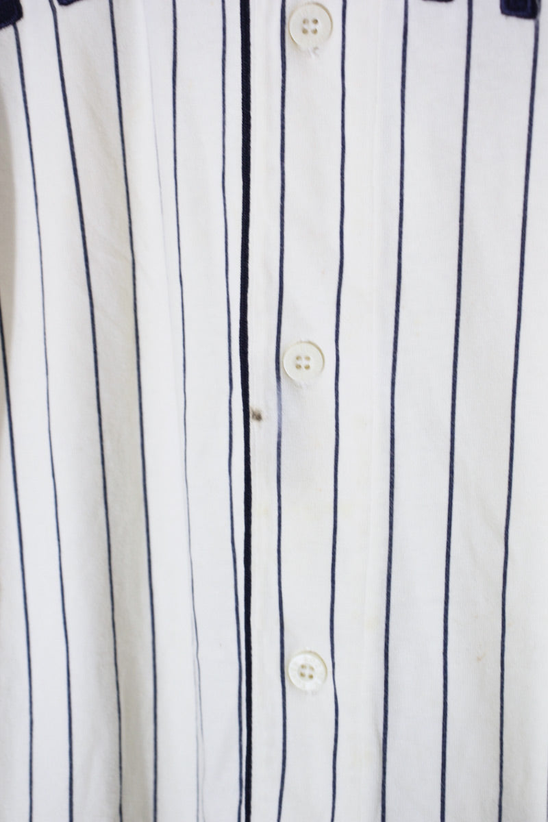 90'S S/S STRIPE BACK EMBROIDERY BASEBALL SHIRT / WHITE [SIZE: L USED]